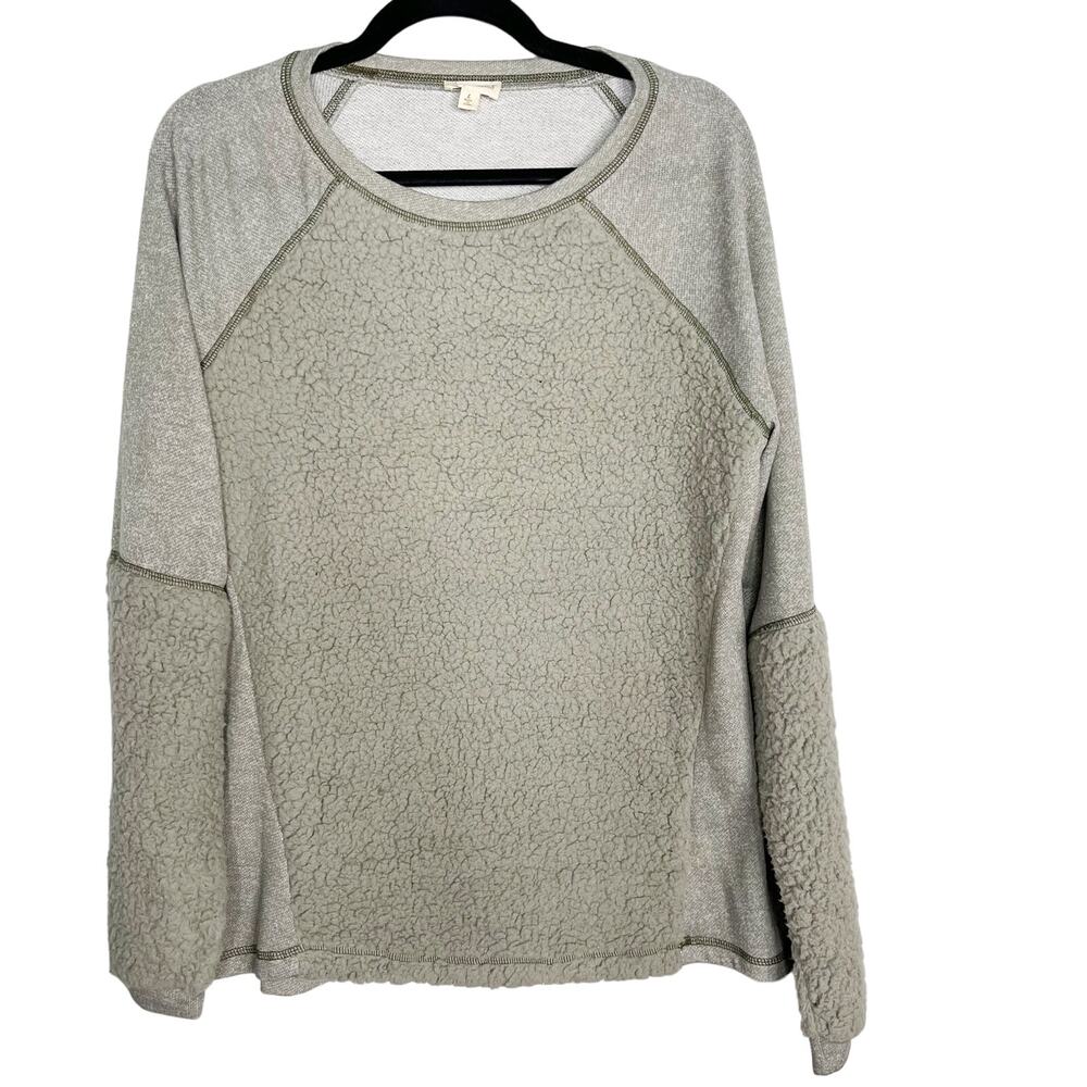 New Hem & Thread Large Sage Green Sherpa Pieced Crew Neck Sweatshirt Cozy Lounge